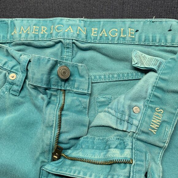 AMERICAN EAGLE OUTFITTERS® Men Skinny Jeans Turquoise Blue 32x32 99% Cotton VTG - Picture 3 of 9